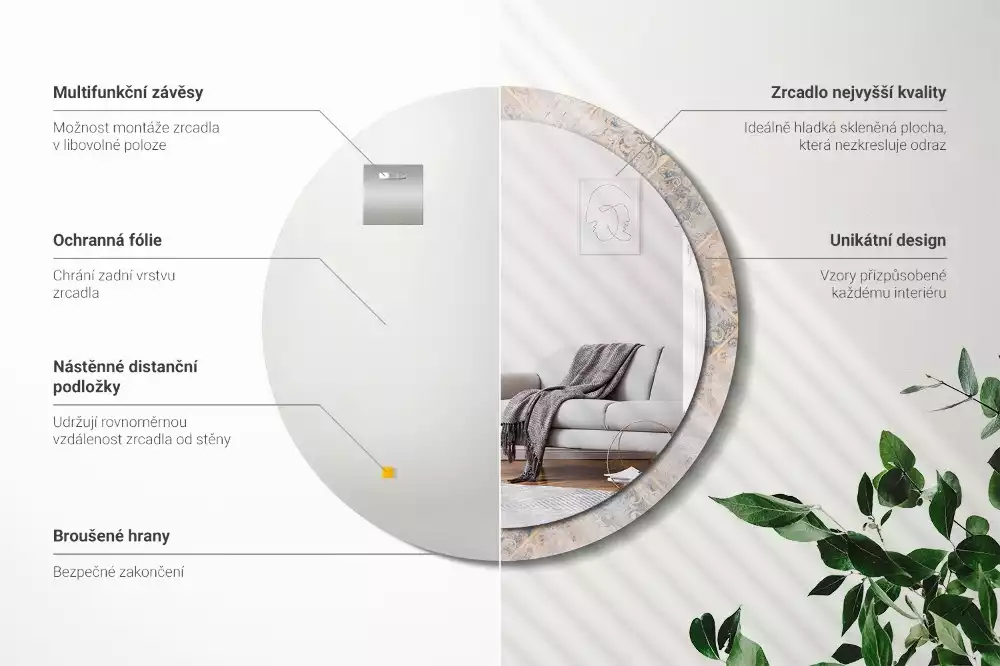 Kerek tükör fali dísz Csiszolt csempe