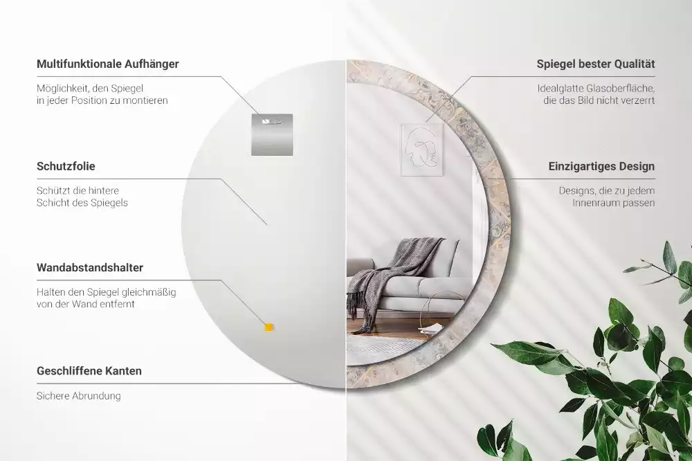 Kerek tükör fali dísz Csiszolt csempe