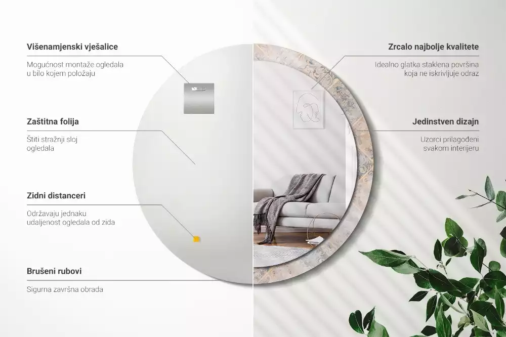 Kerek tükör fali dísz Csiszolt csempe