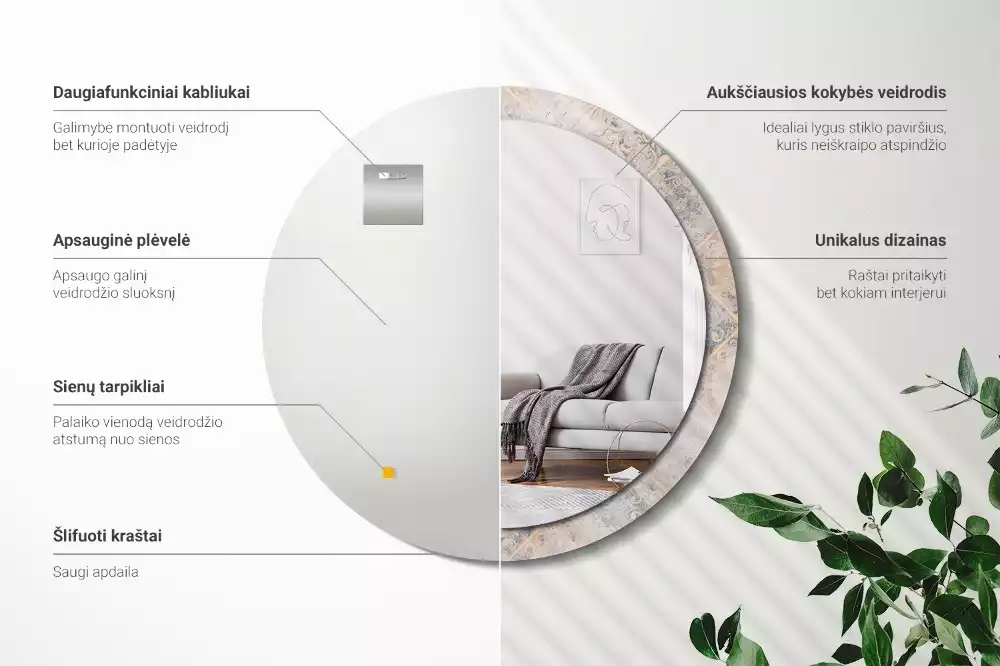 Kerek tükör fali dísz Csiszolt csempe