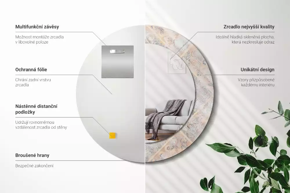 Kerek tükör fali dísz Csiszolt csempe