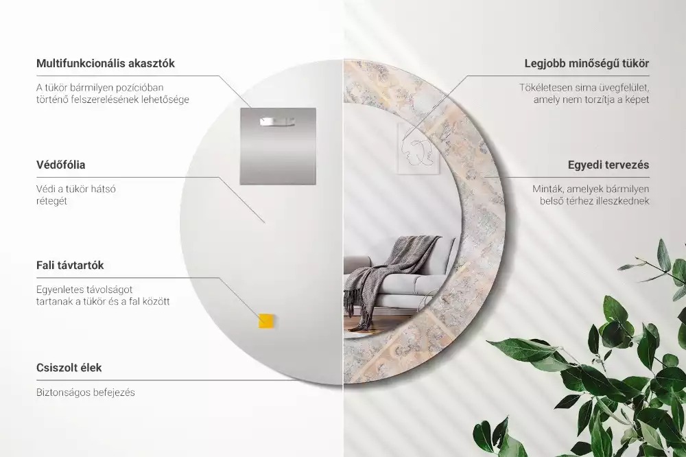 Kerek tükör fali dísz Csiszolt csempe