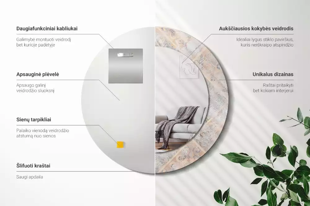 Kerek tükör fali dísz Csiszolt csempe