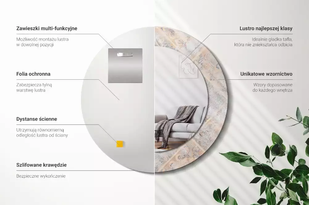 Kerek tükör fali dísz Csiszolt csempe