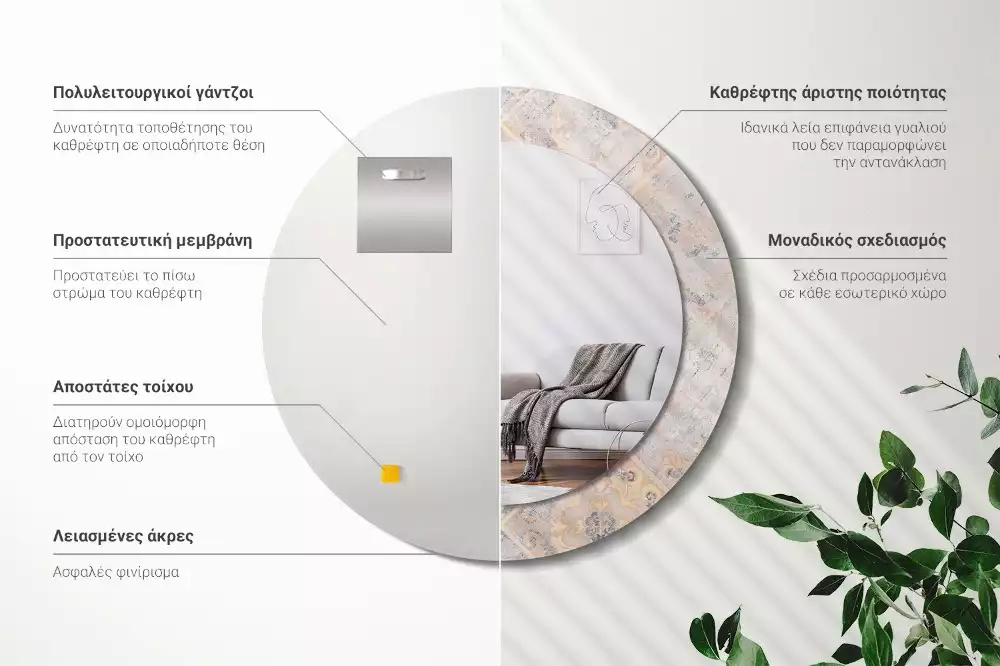 Kerek tükör fali dísz Csiszolt csempe