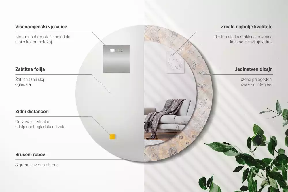 Kerek tükör fali dísz Csiszolt csempe