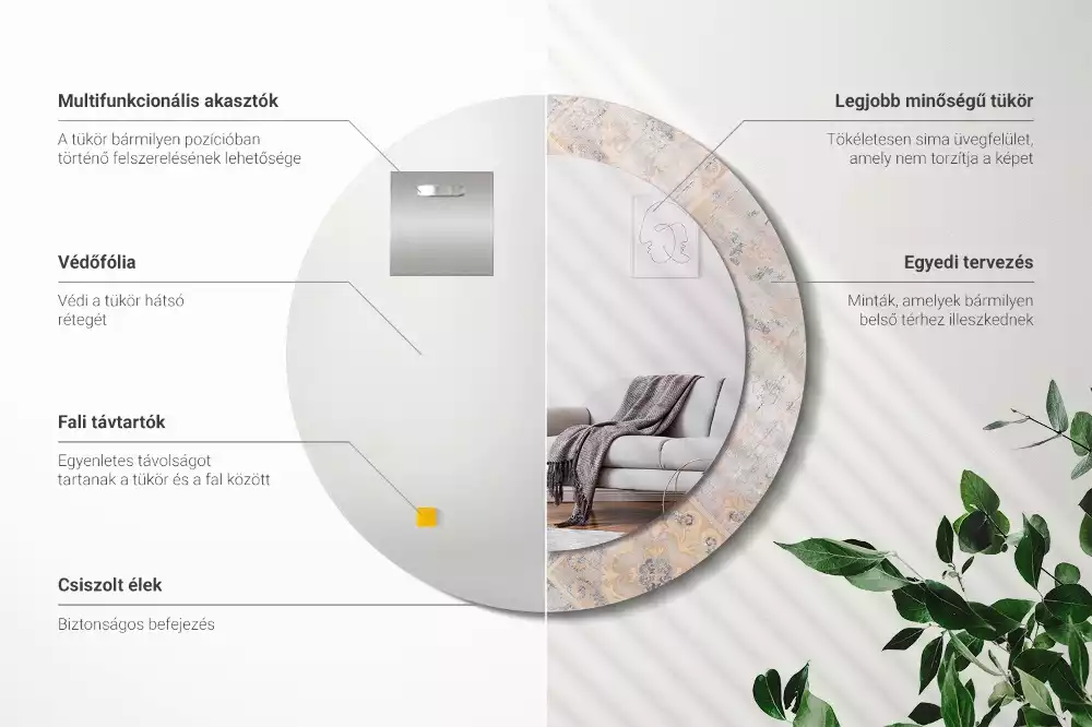 Kerek tükör fali dísz Csiszolt csempe