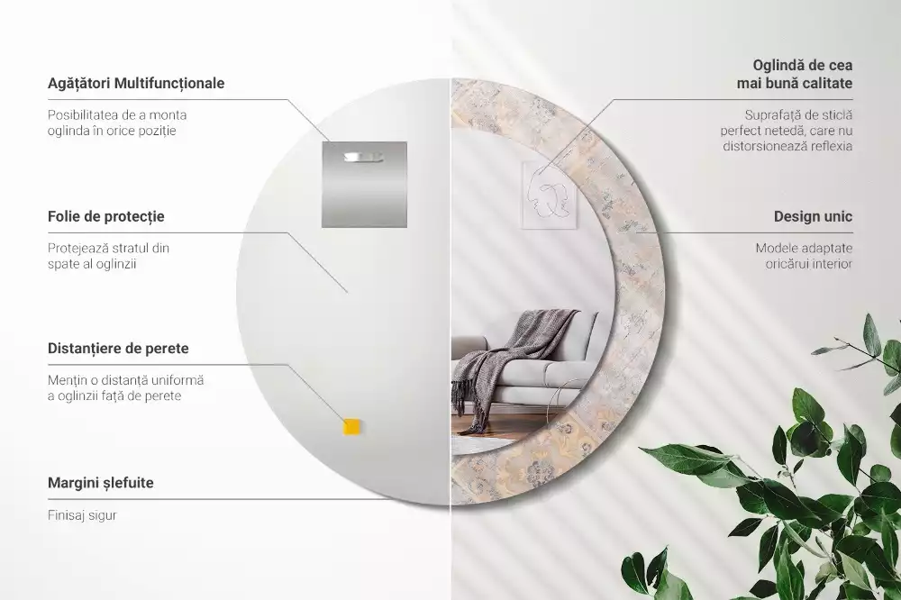 Kerek tükör fali dísz Csiszolt csempe