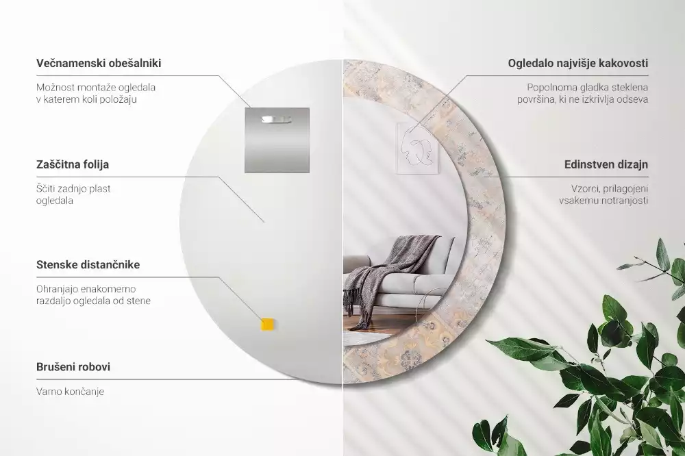 Kerek tükör fali dísz Csiszolt csempe