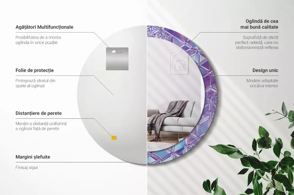 Kerek tükör fali dísz Kristály minta