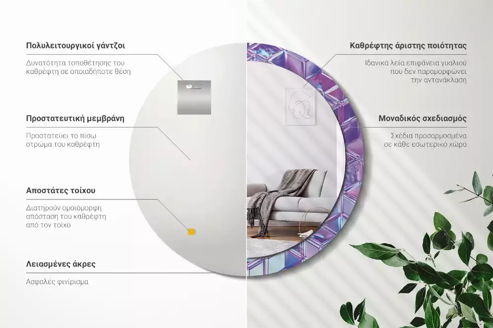 Kerek tükör fali dísz Kristály minta