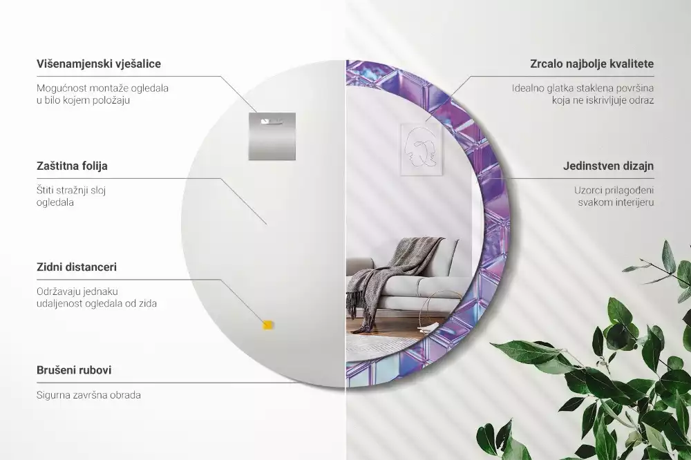 Kerek tükör fali dísz Kristály minta