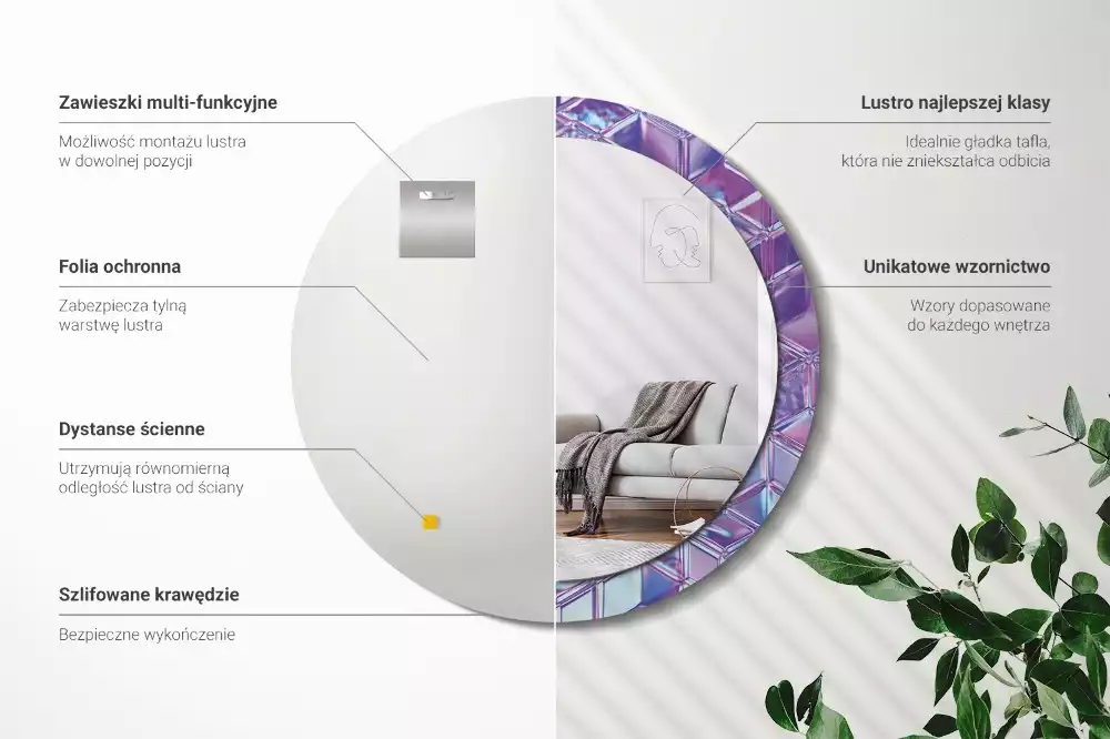 Kerek tükör fali dísz Kristály minta