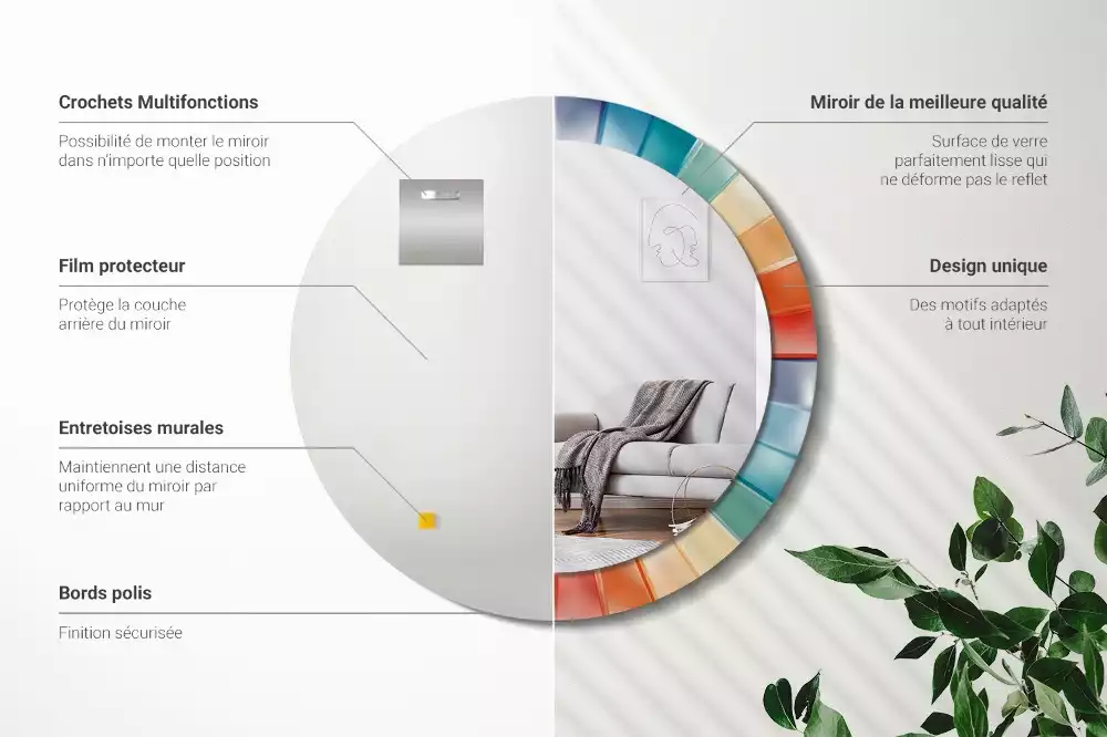 Kerek tükör fali dísz Színes sugarak csempe