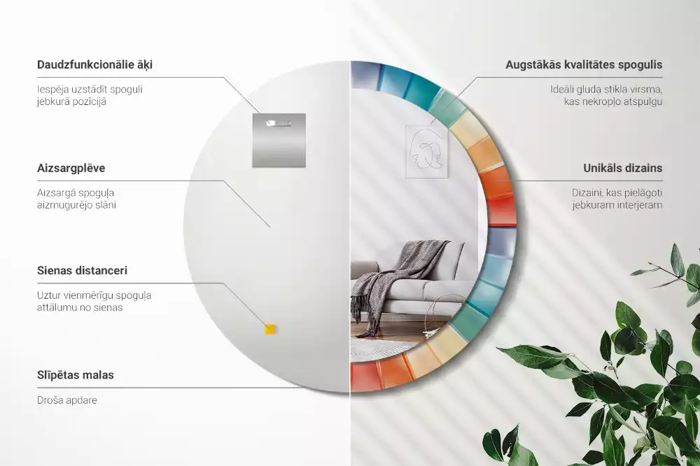 Kerek tükör fali dísz Színes sugarak csempe