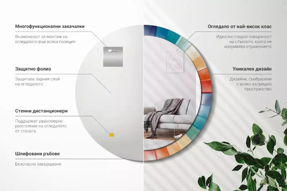 Kerek tükör fali dísz Színes sugarak csempe