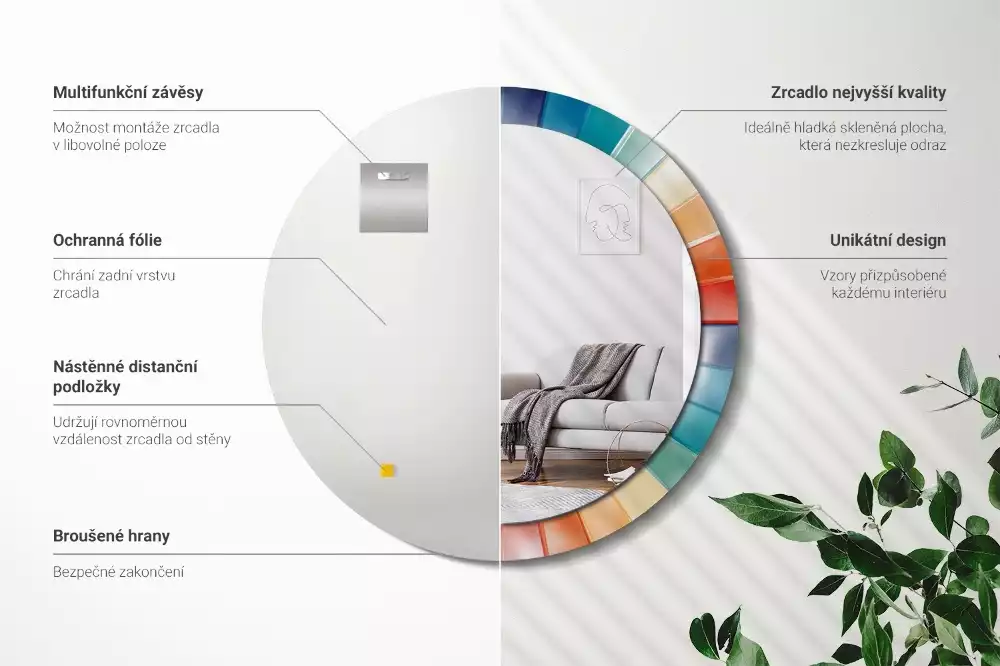 Kerek tükör fali dísz Színes sugarak csempe