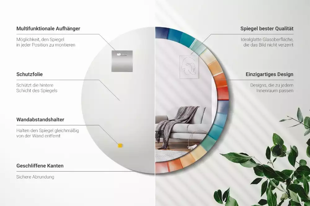 Kerek tükör fali dísz Színes sugarak csempe