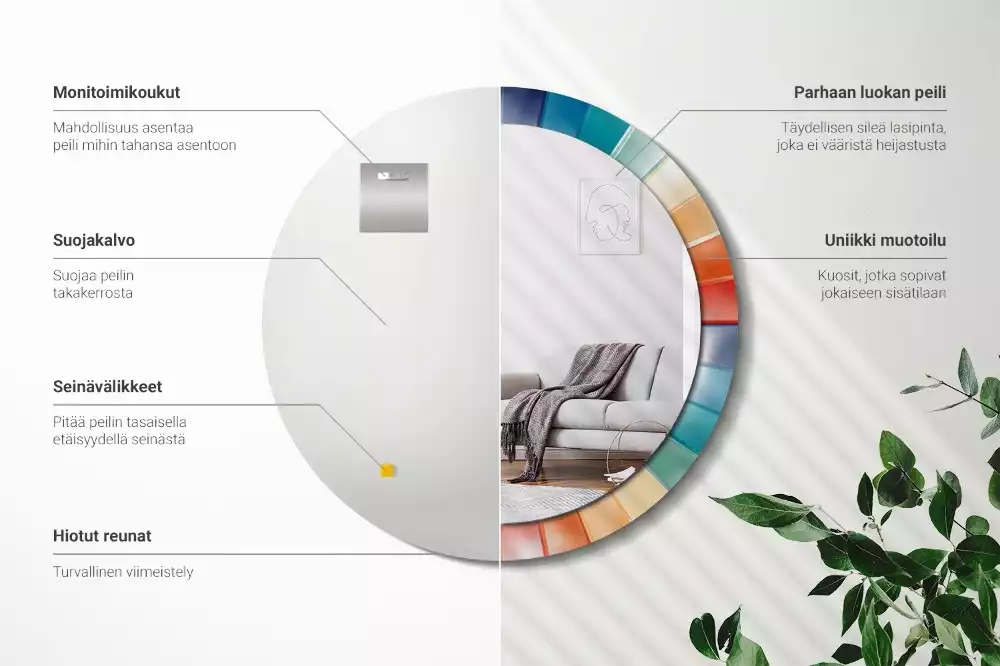 Kerek tükör fali dísz Színes sugarak csempe