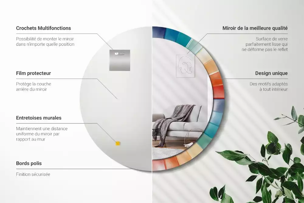 Kerek tükör fali dísz Színes sugarak csempe