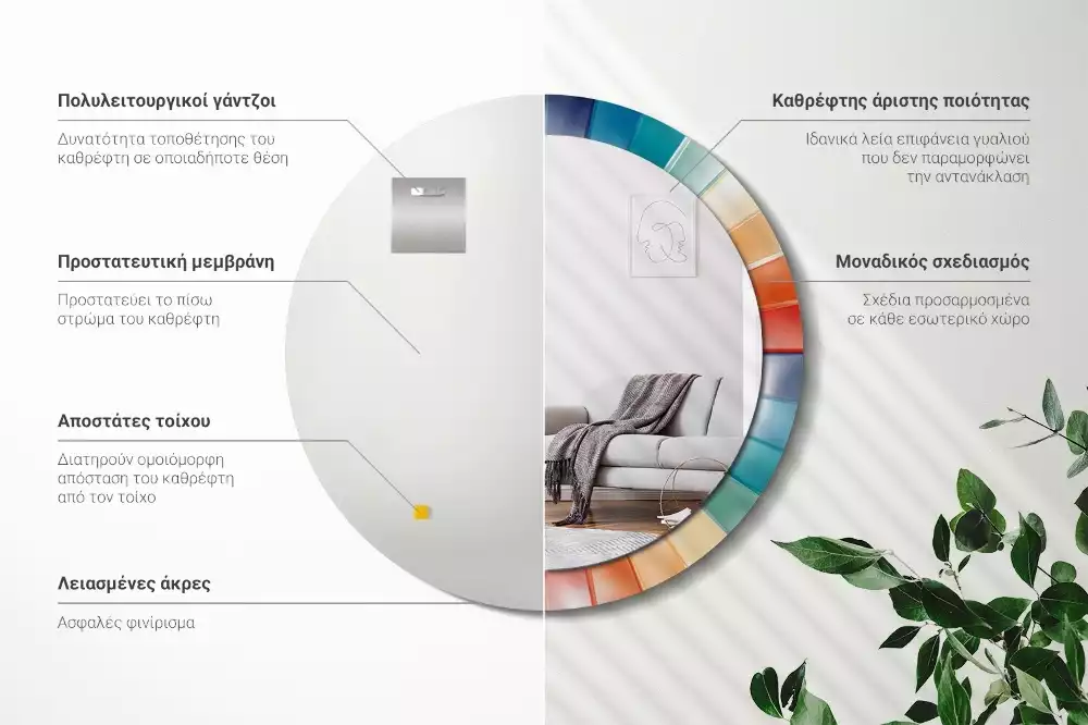 Kerek tükör fali dísz Színes sugarak csempe