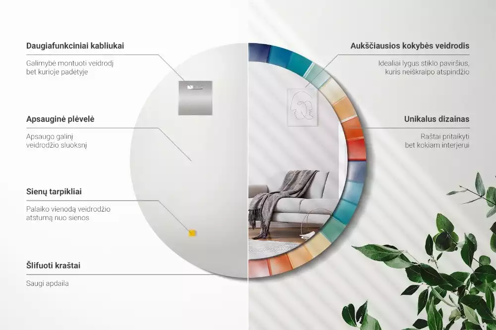 Kerek tükör fali dísz Színes sugarak csempe