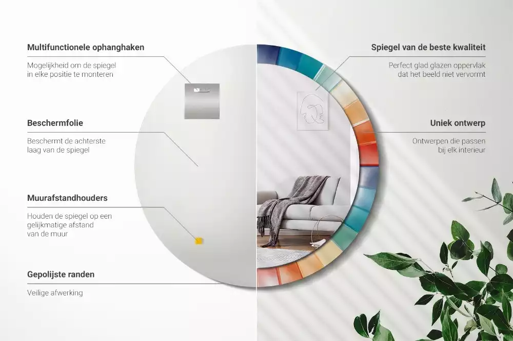 Kerek tükör fali dísz Színes sugarak csempe