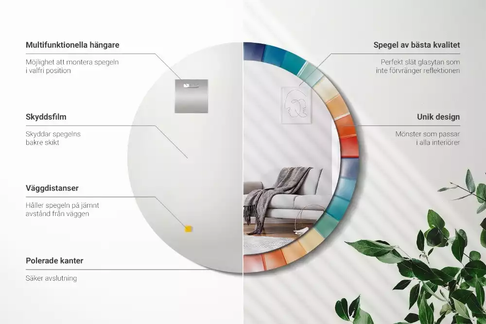 Kerek tükör fali dísz Színes sugarak csempe