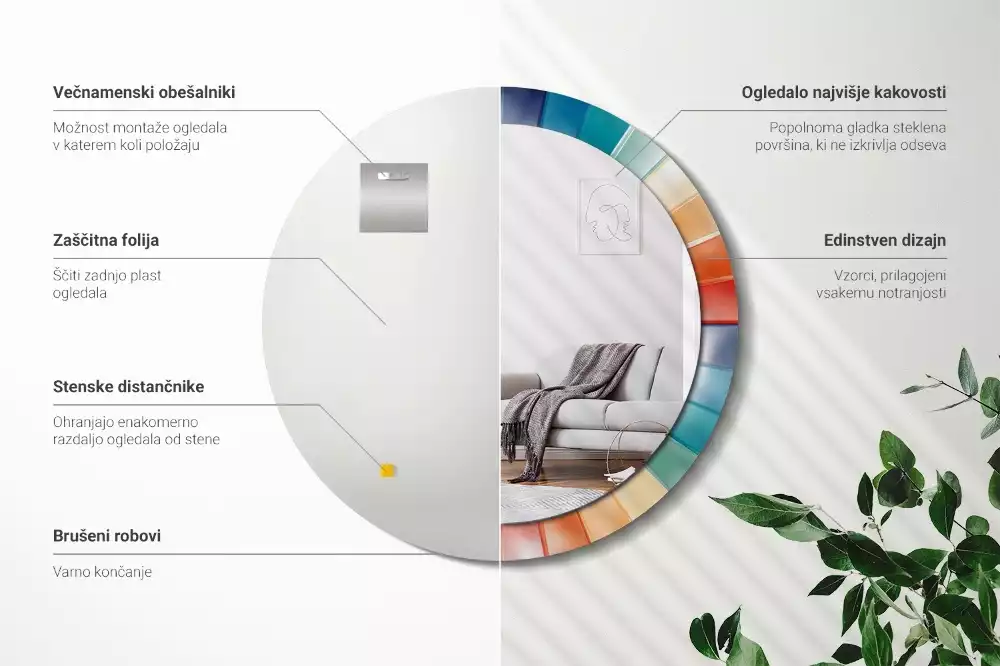 Kerek tükör fali dísz Színes sugarak csempe