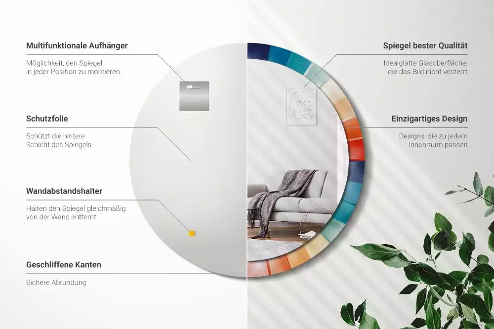 Kerek tükör fali dísz Színes sugarak csempe