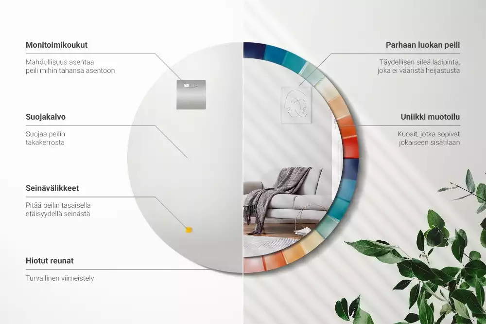 Kerek tükör fali dísz Színes sugarak csempe