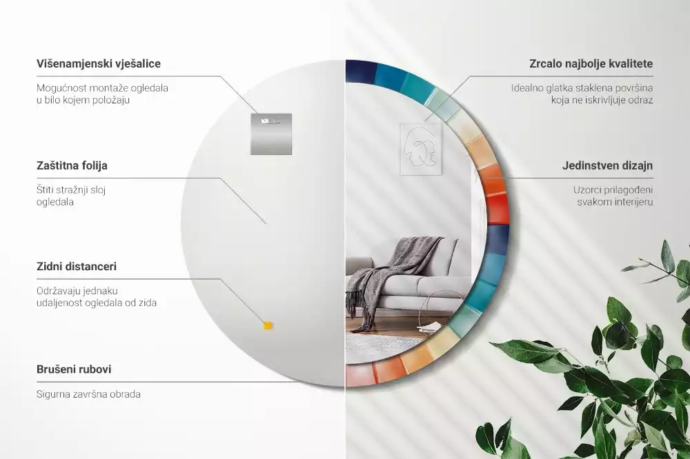 Kerek tükör fali dísz Színes sugarak csempe