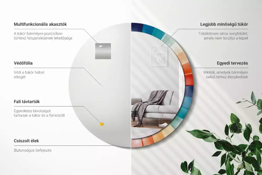 Kerek tükör fali dísz Színes sugarak csempe