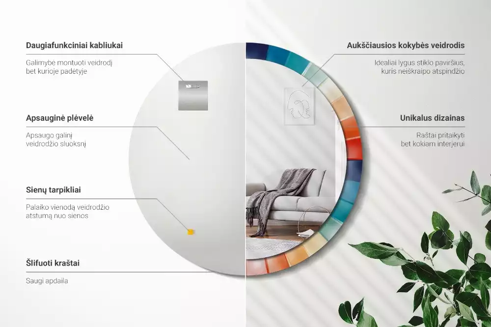 Kerek tükör fali dísz Színes sugarak csempe