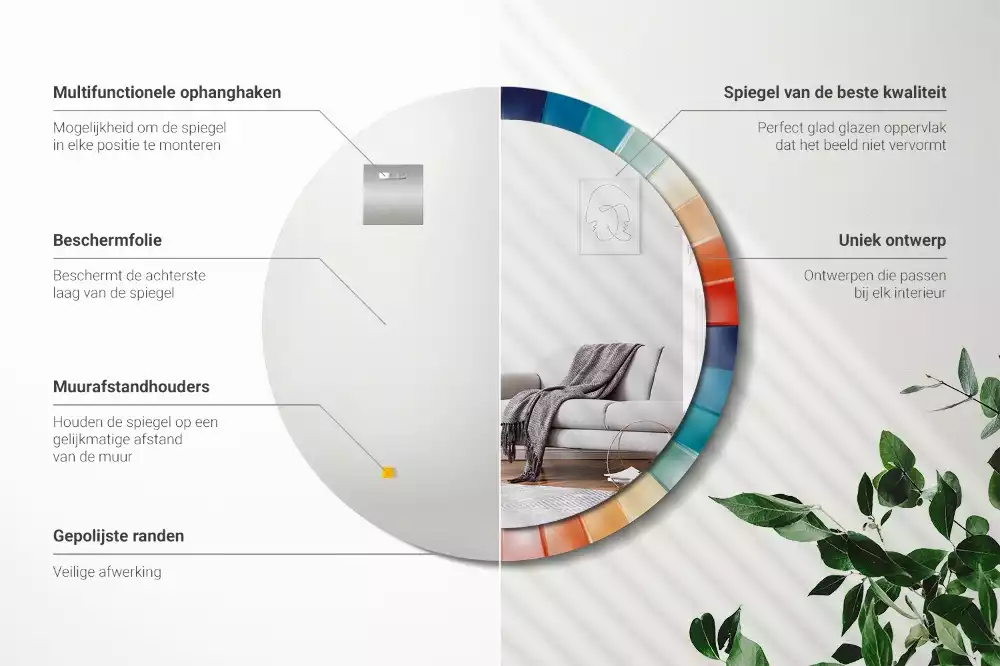 Kerek tükör fali dísz Színes sugarak csempe