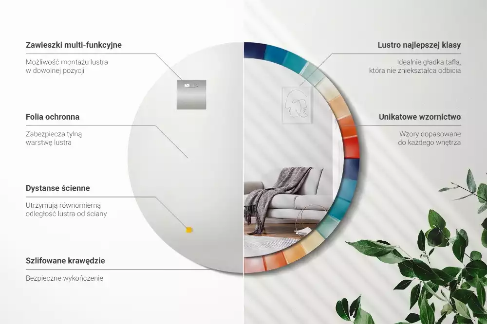 Kerek tükör fali dísz Színes sugarak csempe