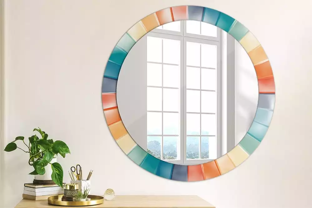 Kerek tükör fali dísz Színes sugarak csempe