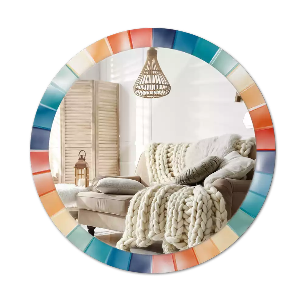 Kerek tükör fali dísz Színes sugarak csempe