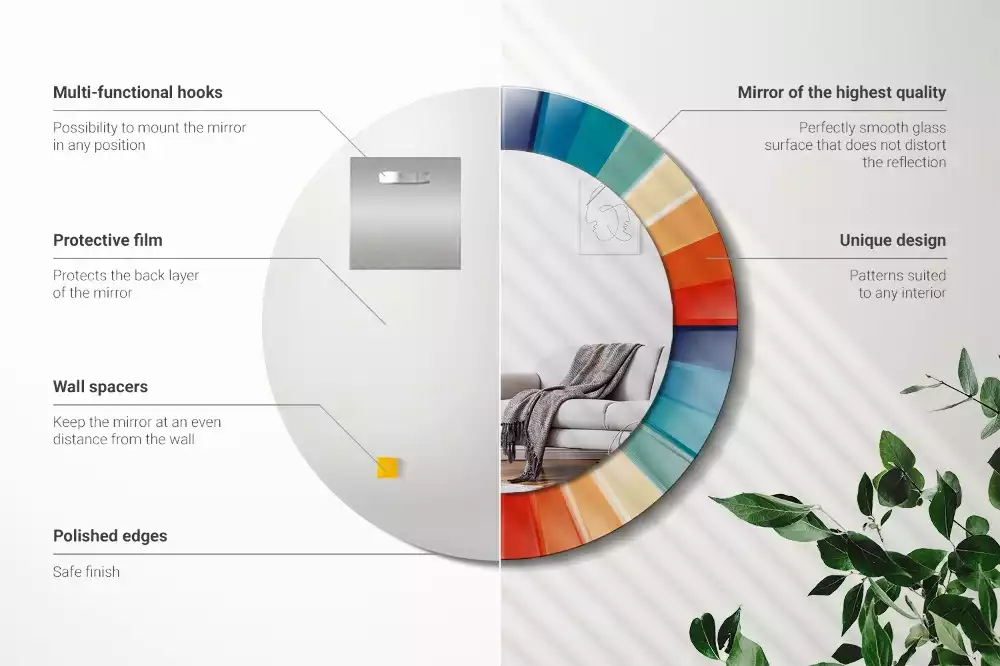 Kerek tükör fali dísz Színes sugarak csempe