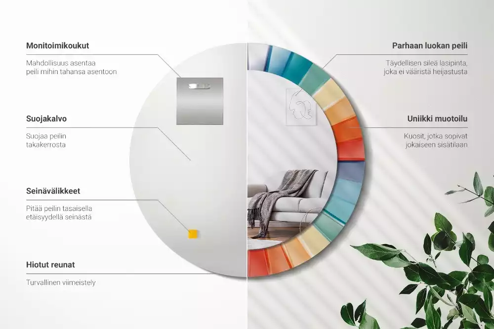 Kerek tükör fali dísz Színes sugarak csempe