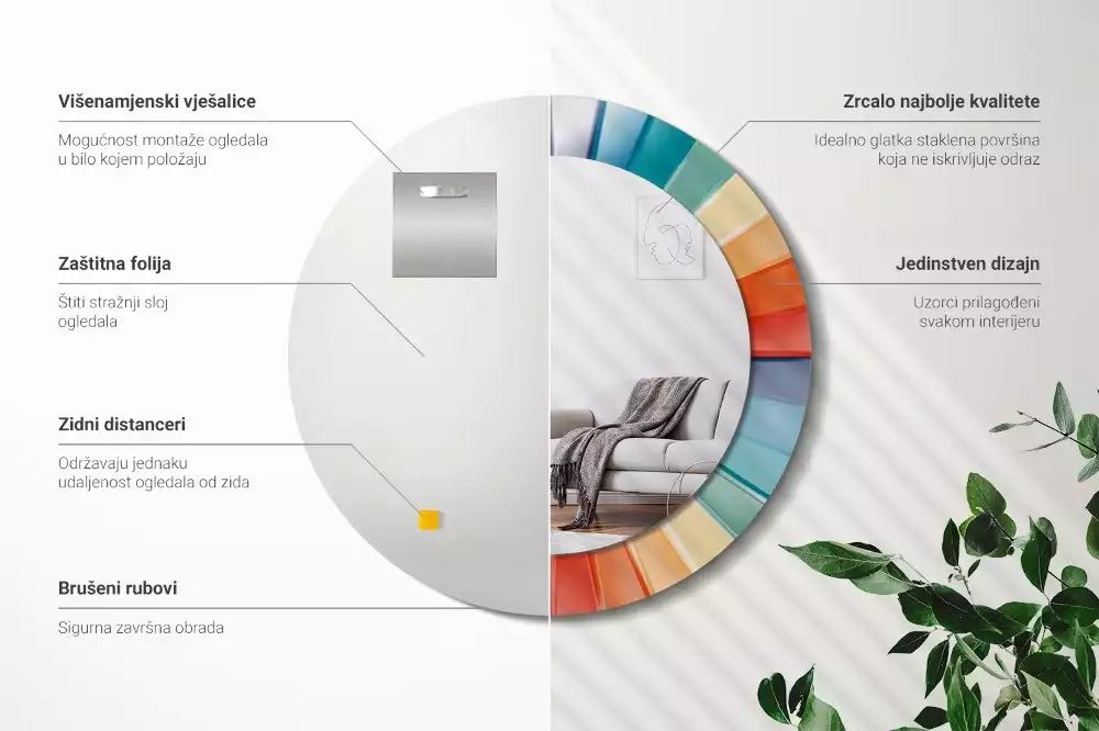 Kerek tükör fali dísz Színes sugarak csempe