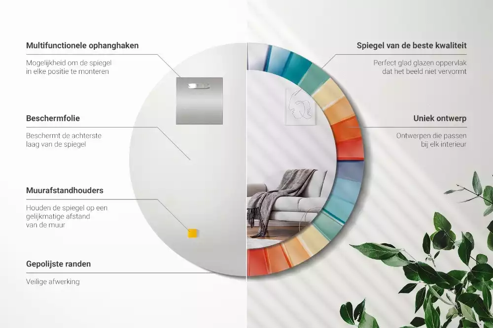 Kerek tükör fali dísz Színes sugarak csempe