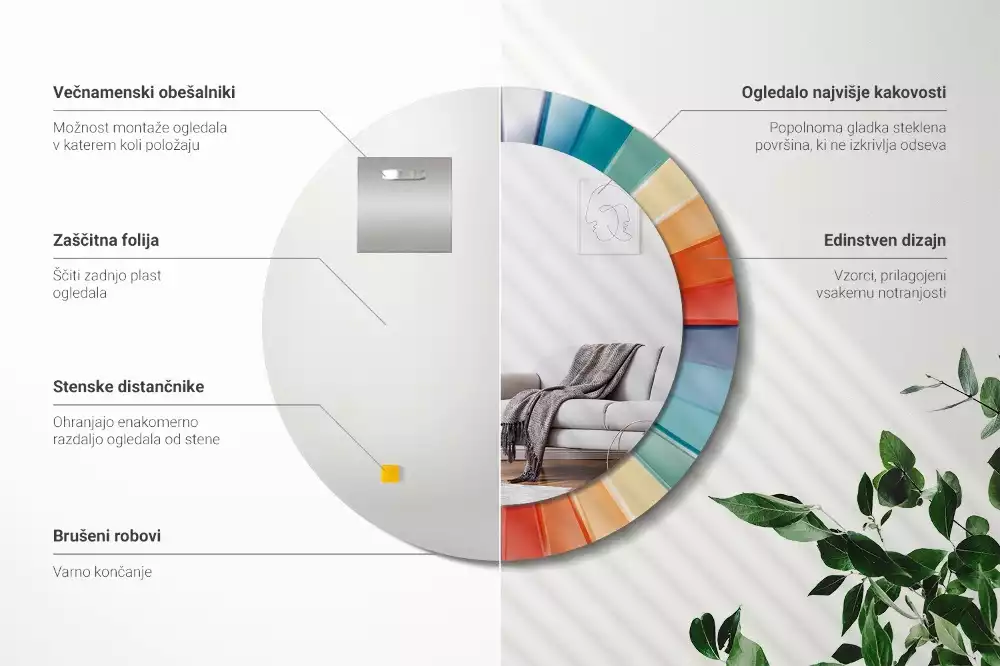 Kerek tükör fali dísz Színes sugarak csempe