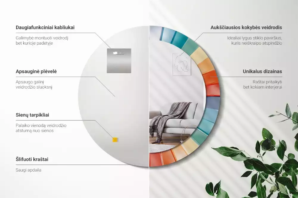 Kerek tükör fali dísz Színes sugarak csempe