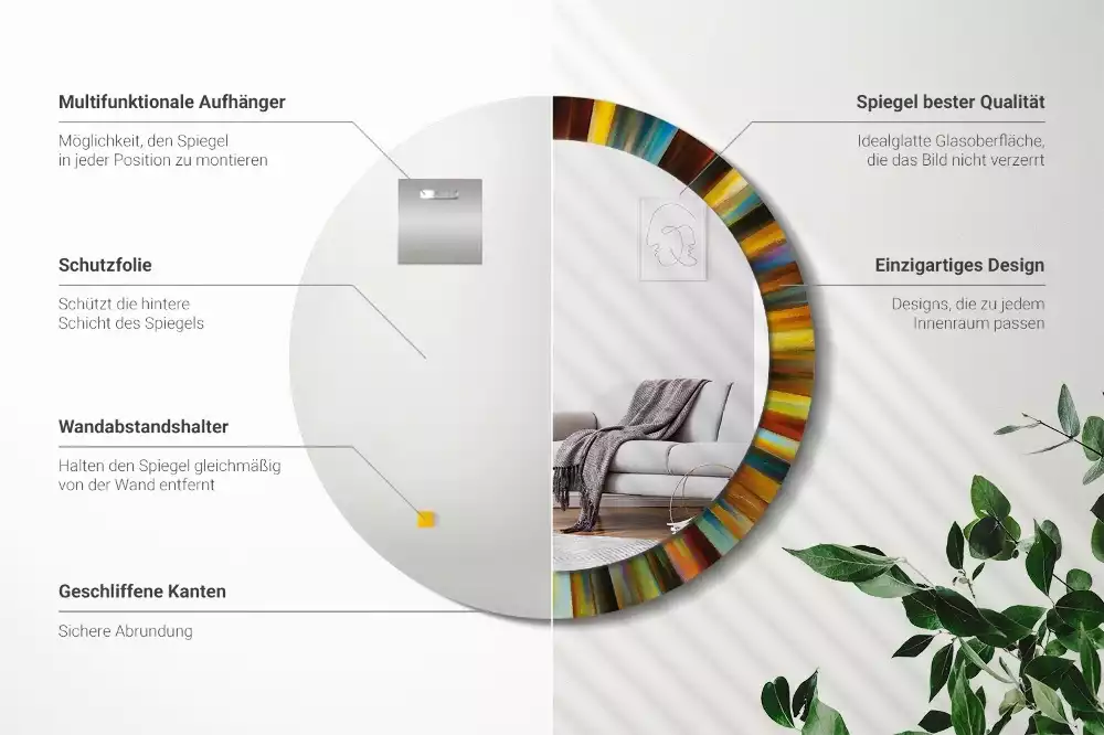 Kerek tükör fali dísz Színes sugarak