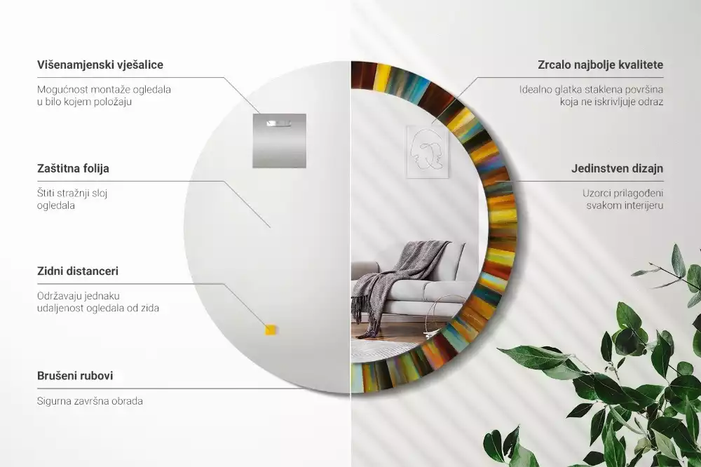 Kerek tükör fali dísz Színes sugarak