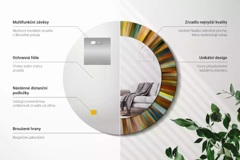 Kerek tükör fali dísz Színes sugarak