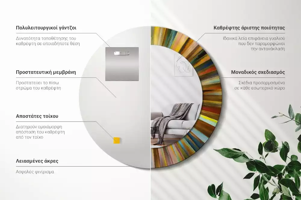 Kerek tükör fali dísz Színes sugarak