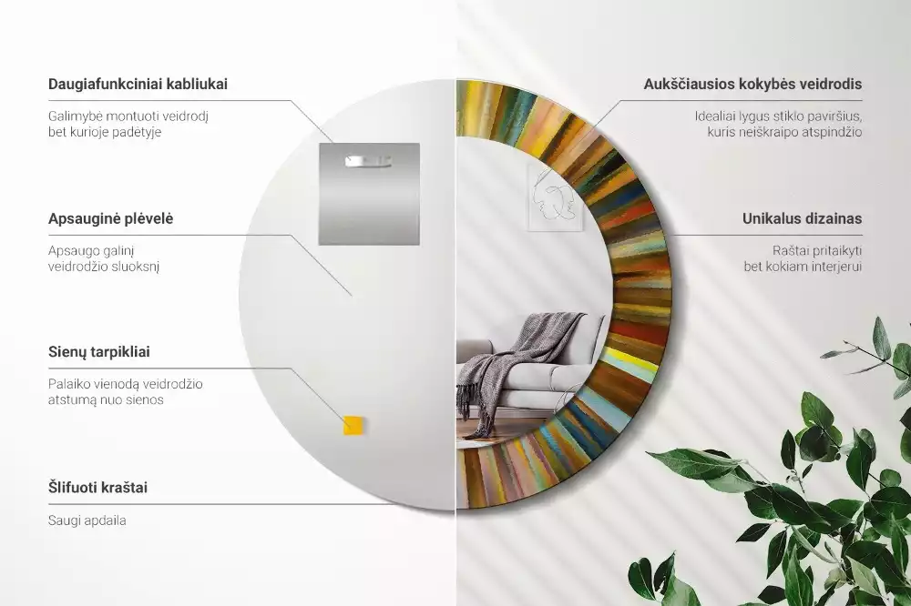 Kerek tükör fali dísz Színes sugarak