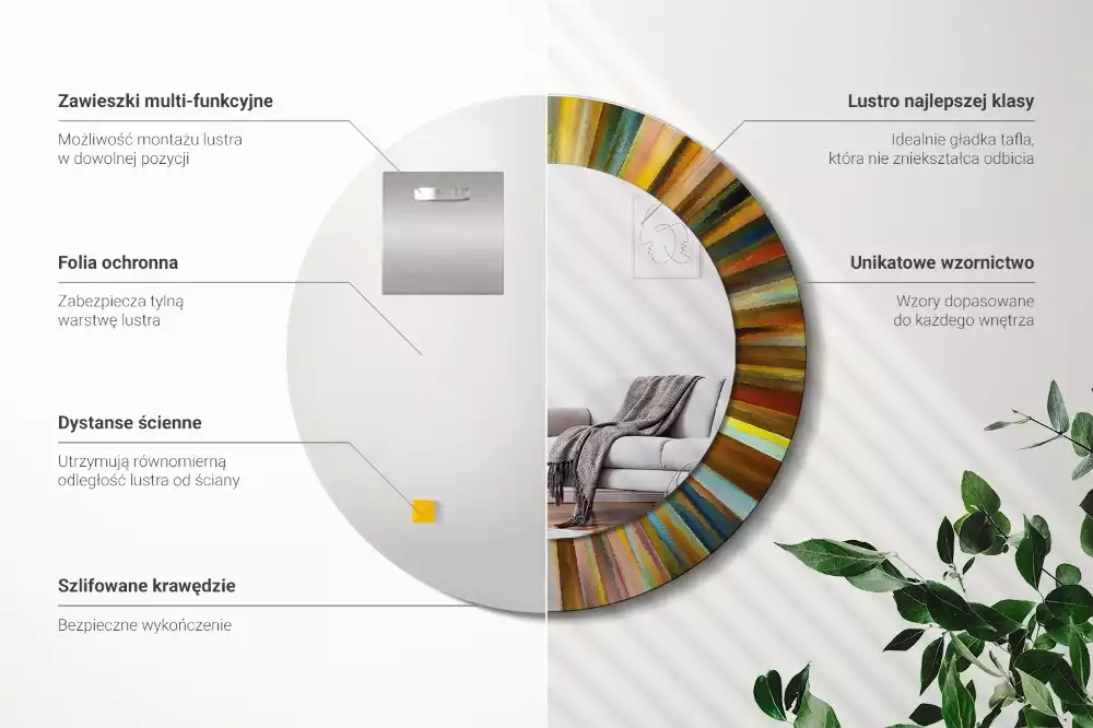 Kerek tükör fali dísz Színes sugarak